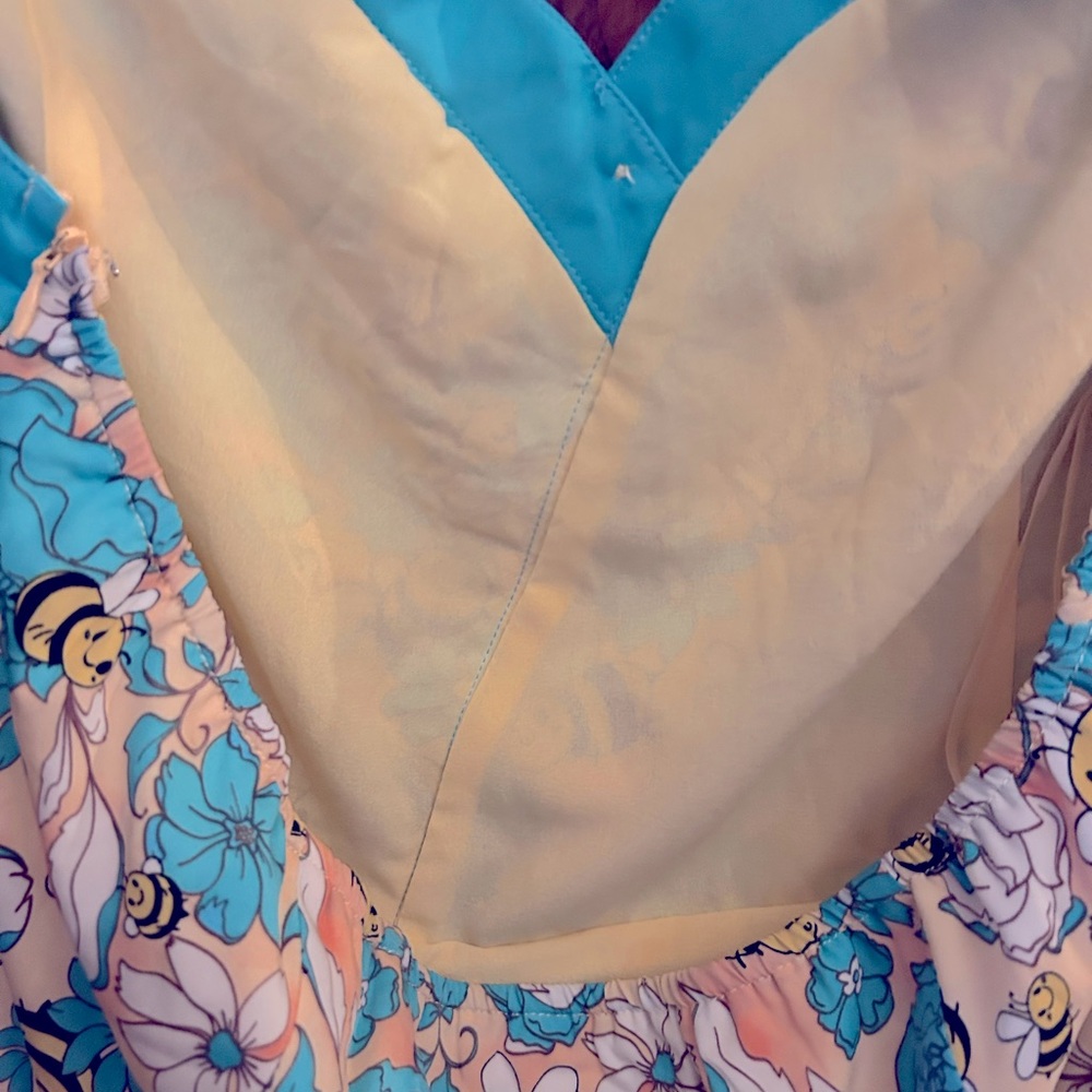 NWOT Banned Apparel Bees 🐝 US 18 poly turquoise peach sun dress - Picture 12 of 15